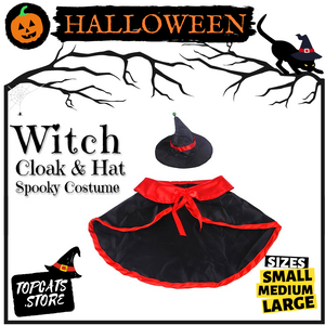 Halloween Witch Cloak & Hat Costume 🧙‍♀️ Cat Cosplay [All Sizes] 🎃 - TopCats.Store