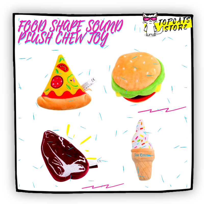Food Shape Sound Plush Chew Cat Toy 🍦🍕 [4 Models] 🛍️ SALE! 🔥 - TopCats.Store