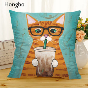 Hongbo Cartoon Cat Polyester Cushion Cover Animal Funny Pet Pillow Case Home Decorative Pillows Cover For Sofa Car Cojines - TopCats.Store