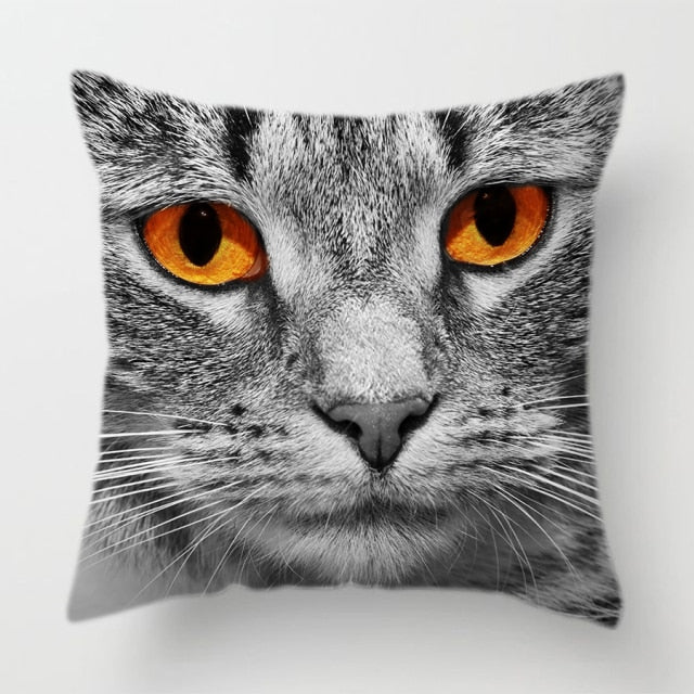 Cute Pet Cat Face Decorative Animal Cushion Cover Sofa Vintage Black and White Home Couch Pillows Case Living Room Decoration - TopCats.Store