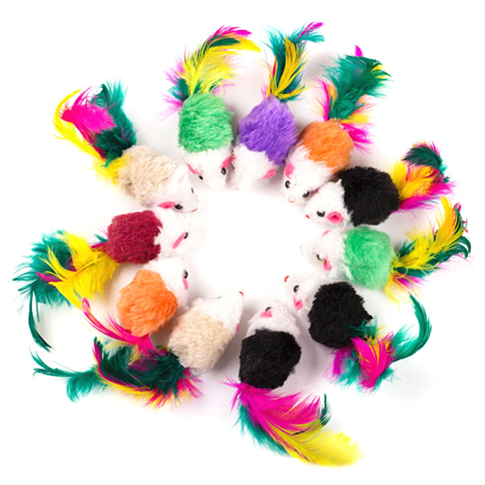1/5/10pcs Cat toys False Mouse Pet Cat Toys Mini Funny Playing Toys For Cats with Colorful Feather Plush Mini Mouse Toys - TopCats.Store