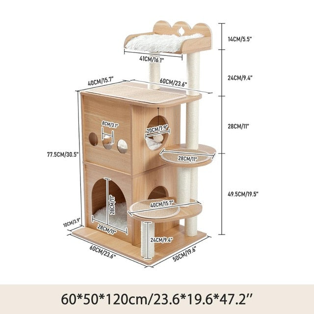 Cat Tree 5 Levels Modern Cat Tower Cat Sky Castle with 2 Cozy Condos, Luxury Perch and Interactive Spring Ball - TopCats.Store