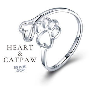 Heart & Cat Paw Silver Ring ♡ Human Accessories ✧ - TopCats.Store