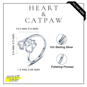 Heart & Cat Paw Silver Ring ♡ Human Accessories ✧ - TopCats.Store