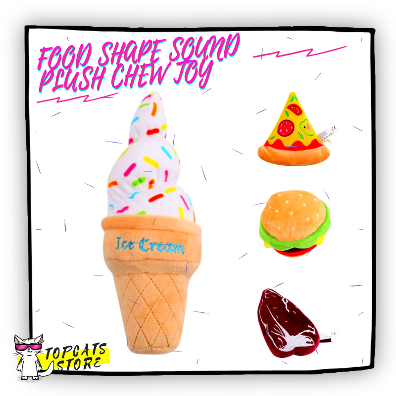 Food Shape Sound Plush Chew Cat Toy 🍦🍕 [4 Models] 🛍️ SALE! 🔥 - TopCats.Store