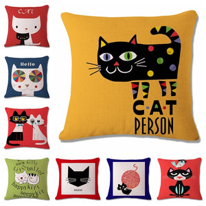 Lovely Cartoon Funny Cat Cushion Cover Print Linen Affection Sofa Car Seat  Home Decorative Throw Pillow  Case Housse De Coussin - TopCats.Store