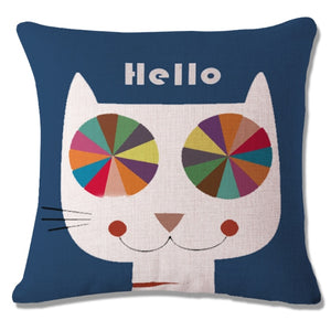 Lovely Cartoon Funny Cat Cushion Cover Print Linen Affection Sofa Car Seat  Home Decorative Throw Pillow  Case Housse De Coussin - TopCats.Store