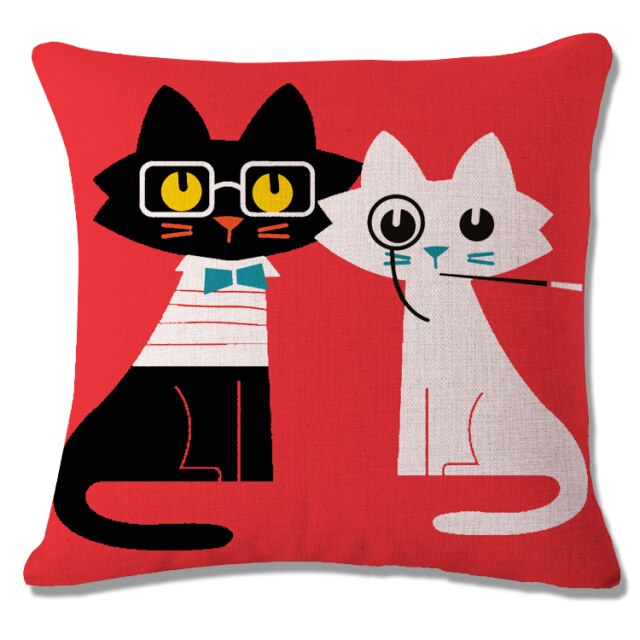 Lovely Cartoon Funny Cat Cushion Cover Print Linen Affection Sofa Car Seat  Home Decorative Throw Pillow  Case Housse De Coussin - TopCats.Store