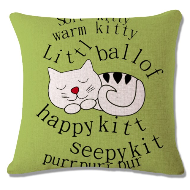 Lovely Cartoon Funny Cat Cushion Cover Print Linen Affection Sofa Car Seat  Home Decorative Throw Pillow  Case Housse De Coussin - TopCats.Store