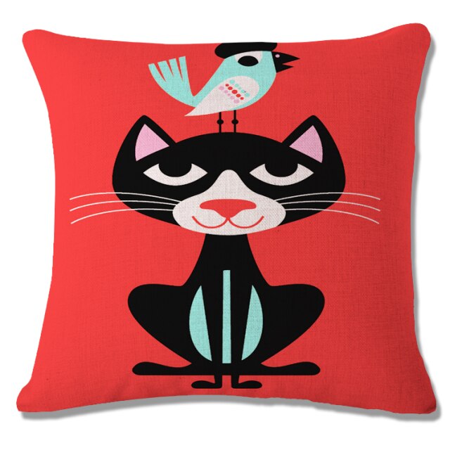 Lovely Cartoon Funny Cat Cushion Cover Print Linen Affection Sofa Car Seat  Home Decorative Throw Pillow  Case Housse De Coussin - TopCats.Store