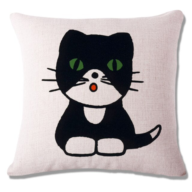 Lovely Cartoon Funny Cat Cushion Cover Print Linen Affection Sofa Car Seat  Home Decorative Throw Pillow  Case Housse De Coussin - TopCats.Store