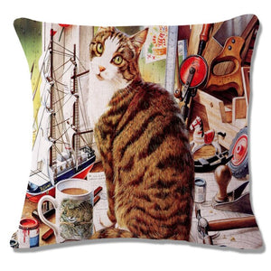 Lovely Cartoon Funny Cat Cushion Cover Print Linen Affection Sofa Car Seat  Home Decorative Throw Pillow  Case Housse De Coussin - TopCats.Store