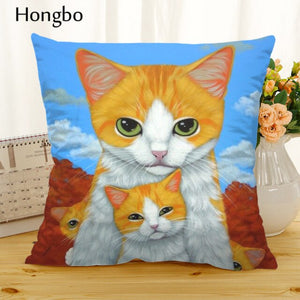 Hongbo Cartoon Cat Polyester Cushion Cover Animal Funny Pet Pillow Case Home Decorative Pillows Cover For Sofa Car Cojines - TopCats.Store