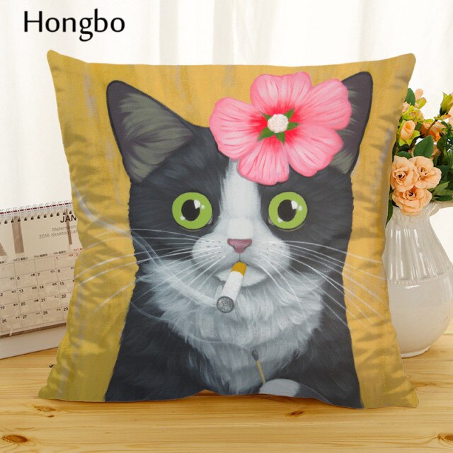 Hongbo Cartoon Cat Polyester Cushion Cover Animal Funny Pet Pillow Case Home Decorative Pillows Cover For Sofa Car Cojines - TopCats.Store