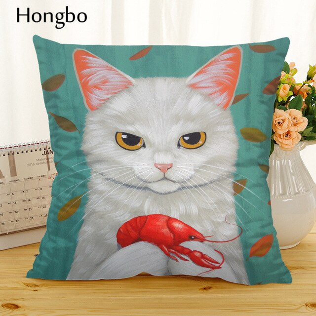 Hongbo Cartoon Cat Polyester Cushion Cover Animal Funny Pet Pillow Case Home Decorative Pillows Cover For Sofa Car Cojines - TopCats.Store