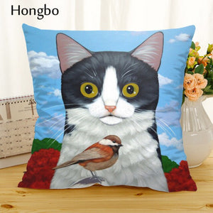 Hongbo Cartoon Cat Polyester Cushion Cover Animal Funny Pet Pillow Case Home Decorative Pillows Cover For Sofa Car Cojines - TopCats.Store