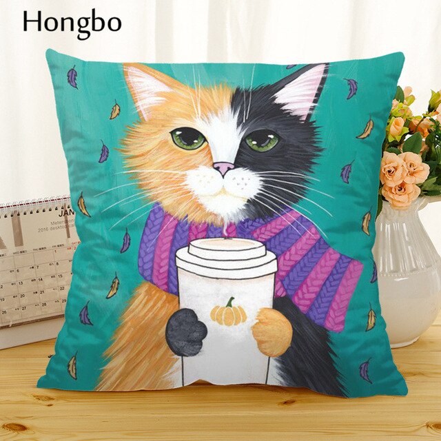 Hongbo Cartoon Cat Polyester Cushion Cover Animal Funny Pet Pillow Case Home Decorative Pillows Cover For Sofa Car Cojines - TopCats.Store