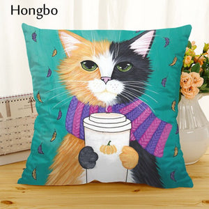 Hongbo Cartoon Cat Polyester Cushion Cover Animal Funny Pet Pillow Case Home Decorative Pillows Cover For Sofa Car Cojines - TopCats.Store