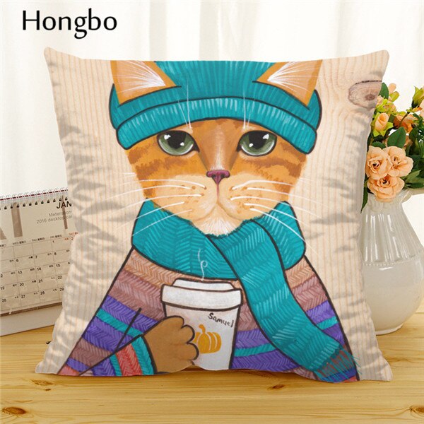 Hongbo Cartoon Cat Polyester Cushion Cover Animal Funny Pet Pillow Case Home Decorative Pillows Cover For Sofa Car Cojines - TopCats.Store