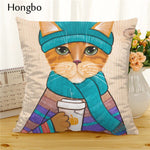 Hongbo Cartoon Cat Polyester Cushion Cover Animal Funny Pet Pillow Case Home Decorative Pillows Cover For Sofa Car Cojines - TopCats.Store