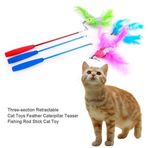 1PC Pet Cat Teaser Feather Toys Kitten Funny Retractable Rod Cat Wand Toys Fishing Pole Pet Cat Toys Interactive Stick - TopCats.Store