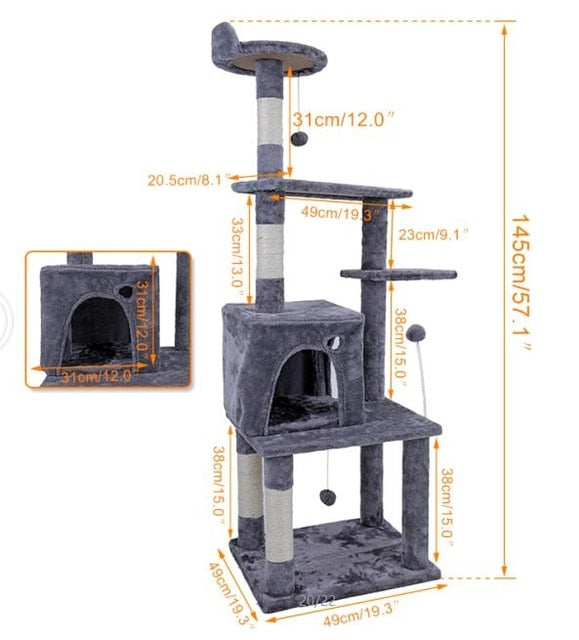 Cat Tree Furniture Tower Climb Activity Tree Scratcher Play House Kitty Tower Furniture Pet Play House - TopCats.Store