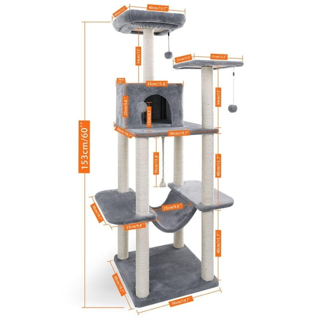 Cat Tree Furniture Tower Climb Activity Tree Scratcher Play House Kitty Tower Furniture Pet Play House - TopCats.Store