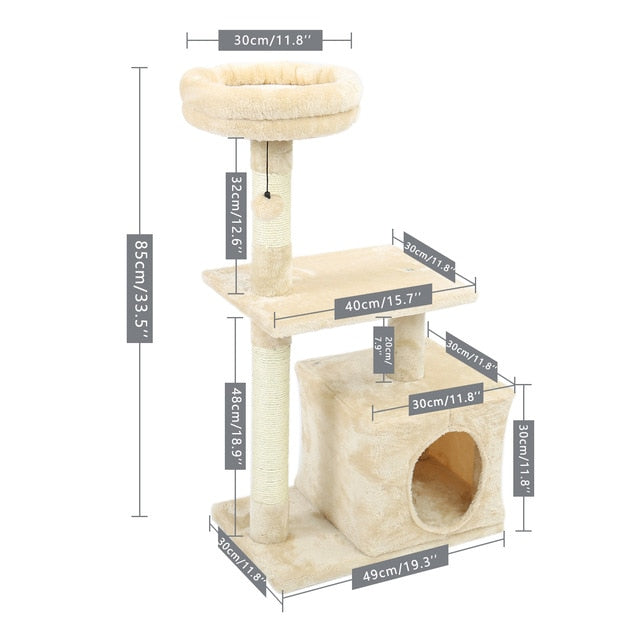 Cat Tree Furniture Tower Climb Activity Tree Scratcher Play House Kitty Tower Furniture Pet Play House - TopCats.Store