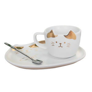 Cat Ceramic Coffee Cup Set With Mat And Lid Spoon Milk Ceramic Cup Breakfast Tableware Set Couple Mug Birthday Gift - TopCats.Store