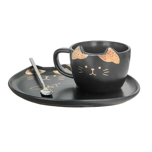 Cat Ceramic Coffee Cup Set With Mat And Lid Spoon Milk Ceramic Cup Breakfast Tableware Set Couple Mug Birthday Gift - TopCats.Store