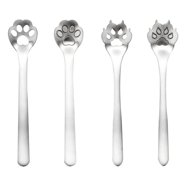 Stainless Steel Creative Gold Dog Cat Paw Claw Hollow Spoon Tea Coffee Dessert Spoons Cute  Tableware Mug Supplies - TopCats.Store