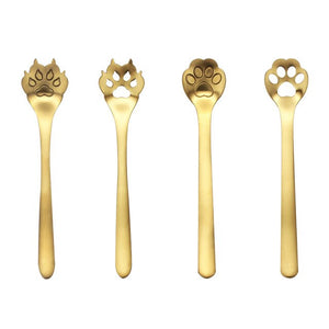 Stainless Steel Creative Gold Dog Cat Paw Claw Hollow Spoon Tea Coffee Dessert Spoons Cute  Tableware Mug Supplies - TopCats.Store