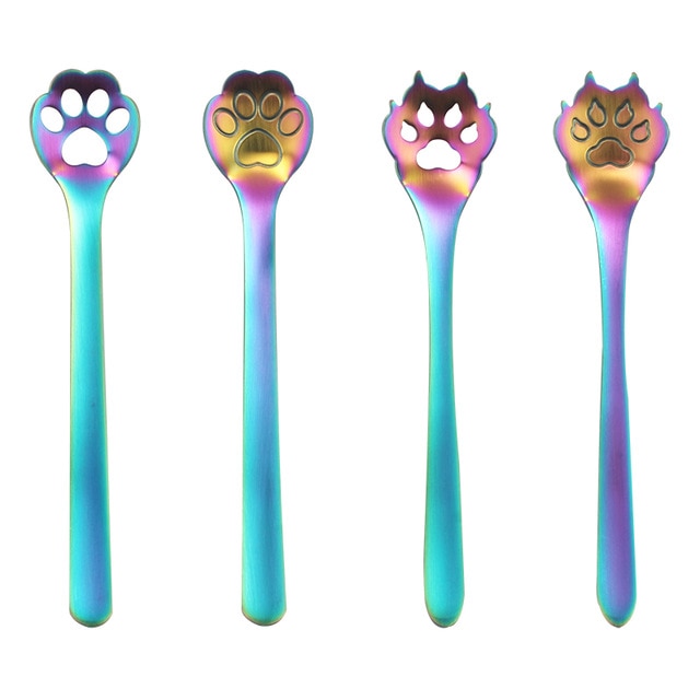 Stainless Steel Creative Gold Dog Cat Paw Claw Hollow Spoon Tea Coffee Dessert Spoons Cute  Tableware Mug Supplies - TopCats.Store