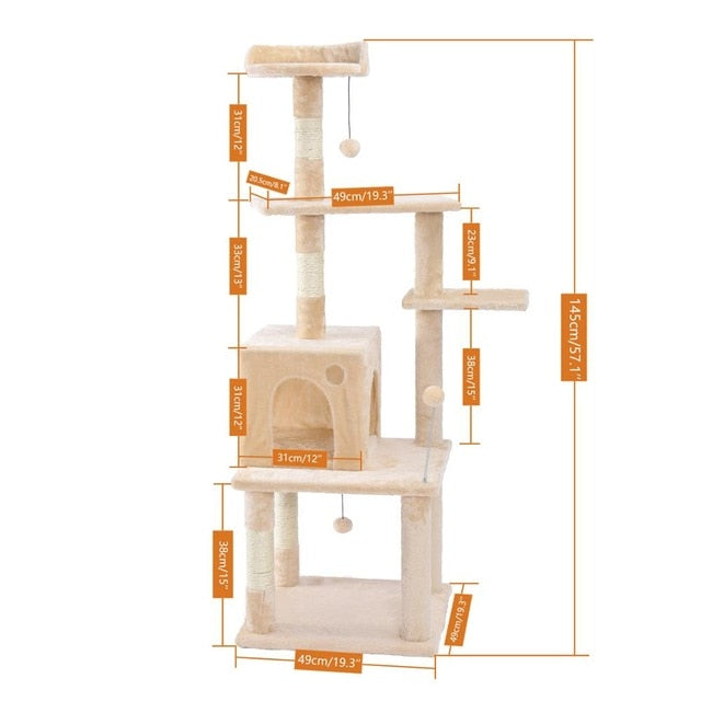 Luxury Pet Cat Tree House Condo Furniture Multi-Layer Cat Tree with Ladder Toy Sisal Scratching Post for Cat Climbing JumpingToy - TopCats.Store