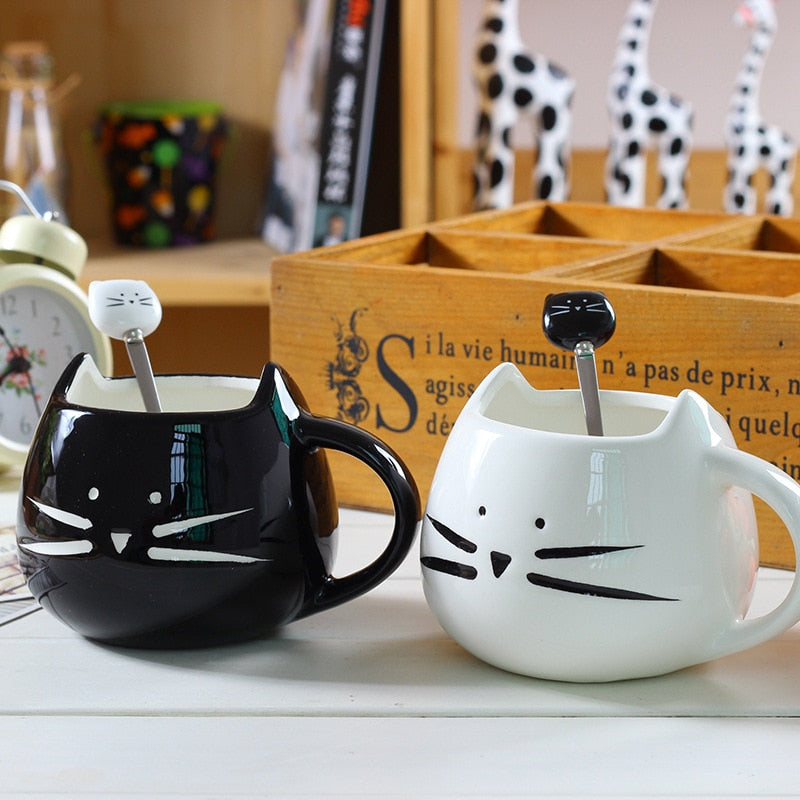 Ceramic Cute Cat Mugs With Spoon Coffee Tea Milk Animal Cups With Handle 380ml Drinkware Nice Gifts - TopCats.Store