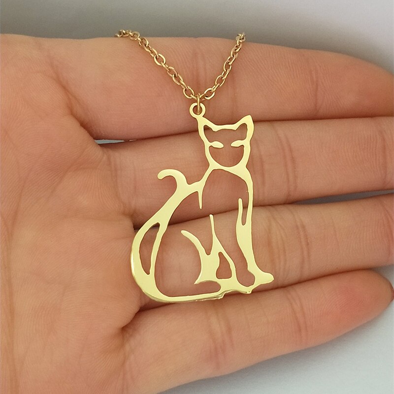 Animal Charm Jewelry Stainless Steel Cat Necklace Pendant Gold  Making Collares Mujer Family Lover Gift Wedding - TopCats.Store