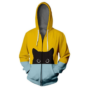 Lover Cat Print Hoodie Hip Hop Zipper Color Stamped Long Sleeve Big Pocket Coat Unisex  Sweatshirts Tracksuits Sportswear NEW - TopCats.Store