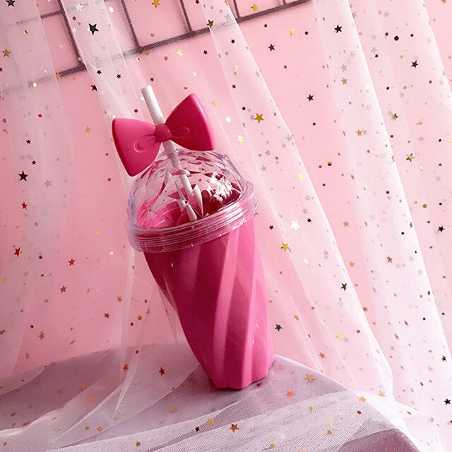 400ML Lovely Straw Cup Cold Drink Cup Plastic Bow Lid Straw Cup Bottle Cat Ear Double Wall Drinking Bottle Coffee Juice Cup - TopCats.Store