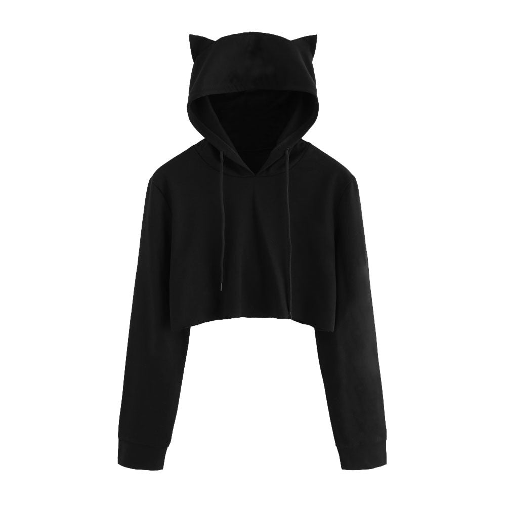 Women Sweatshirts Cute Cat Print Cat Ear Kawaii Hoodies Casual Long Sleeve Pullovers Cat Lovers Hoodies With Pocket #SRN - TopCats.Store