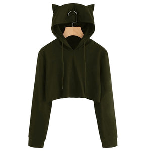 Women Sweatshirts Cute Cat Print Cat Ear Kawaii Hoodies Casual Long Sleeve Pullovers Cat Lovers Hoodies With Pocket #SRN - TopCats.Store