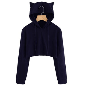 Women Sweatshirts Cute Cat Print Cat Ear Kawaii Hoodies Casual Long Sleeve Pullovers Cat Lovers Hoodies With Pocket #SRN - TopCats.Store