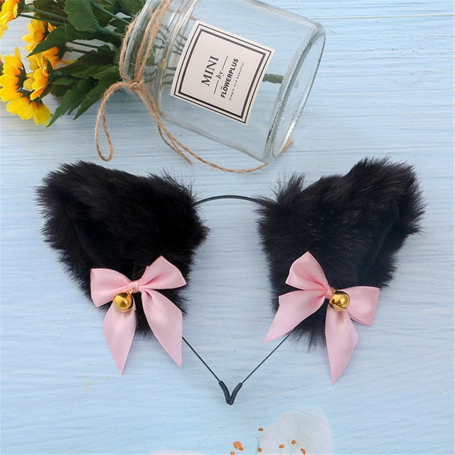 Cute Cat Fox Fur Ear Hair Hoops Night Party Club Cosplay Hairband Fur Headbands Bell Clips Girls Hair Accessories Ear Hair Band - TopCats.Store