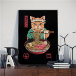 Japanese Samurai Cat Posters and Prints Ramen Nostalgia Quality Cartoon Canvas Paintings Animal Wall Art Pictures for Home Decor - TopCats.Store