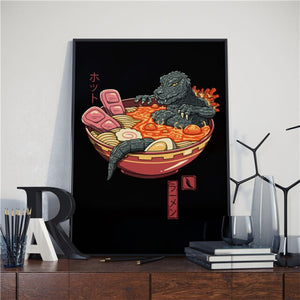 Japanese Samurai Cat Posters and Prints Ramen Nostalgia Quality Cartoon Canvas Paintings Animal Wall Art Pictures for Home Decor - TopCats.Store