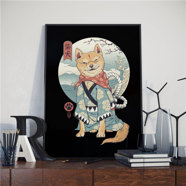 Japanese Samurai Cat Posters and Prints Ramen Nostalgia Quality Cartoon Canvas Paintings Animal Wall Art Pictures for Home Decor - TopCats.Store